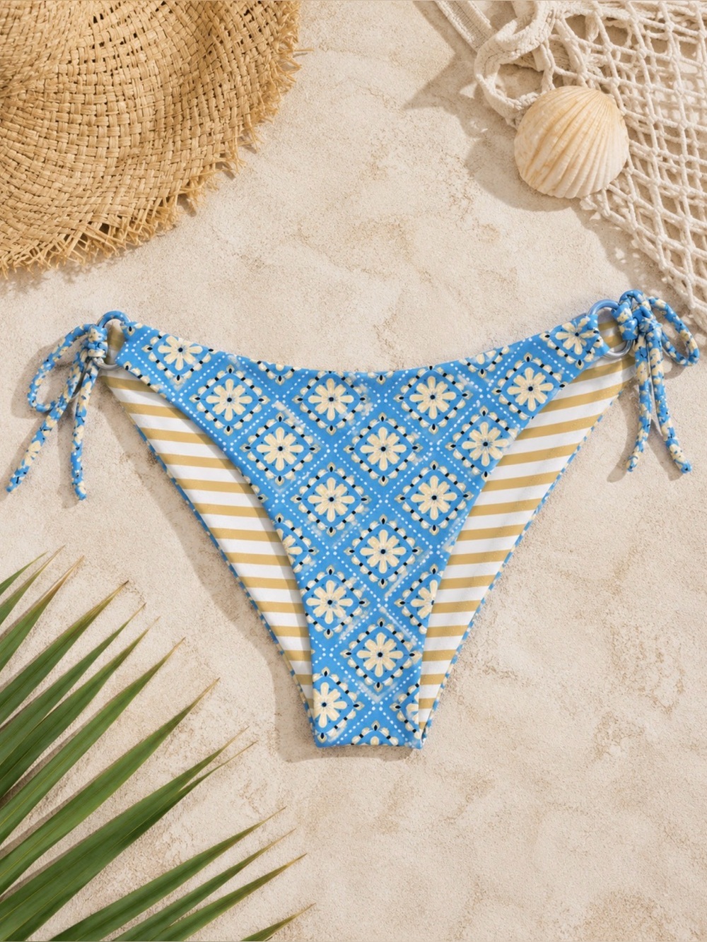 O’Neill Revo Melissa Tile Kaanapali Bikini Bottom XL Blue Floral Reversible NWT